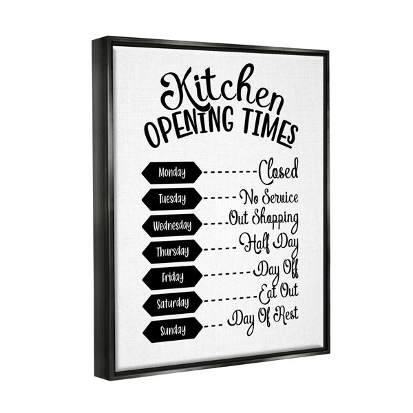 Stupell Industries Kitchen Opening Times Humorous Antique Text Style by